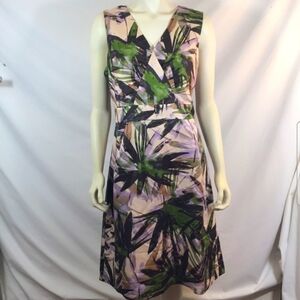 Banana Republic Green and Purple Leaf Print Midi Dress